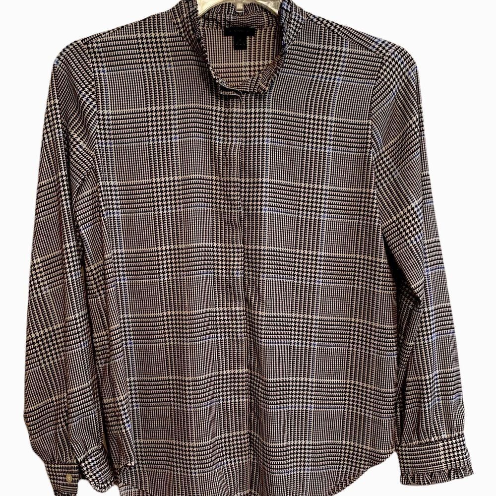 Ann Taylor Long Sleeve Button Down Blouse Size Small Brown Blue